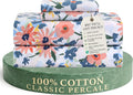 Queen Cotton Percale Sheet Set - Daisy Delight 300 TC Cooling
