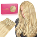 Clip in Human Hair Extensions 22 in 7pcs Light Blonde - Natural Volume