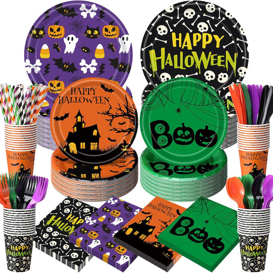450 Pcs Happy Halloween Tableware Set for Spooky Parties