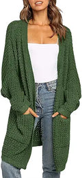 Oversized Batwing Sleeve Cardigan Waffle Knit Sweater Coat - Cozy Knee