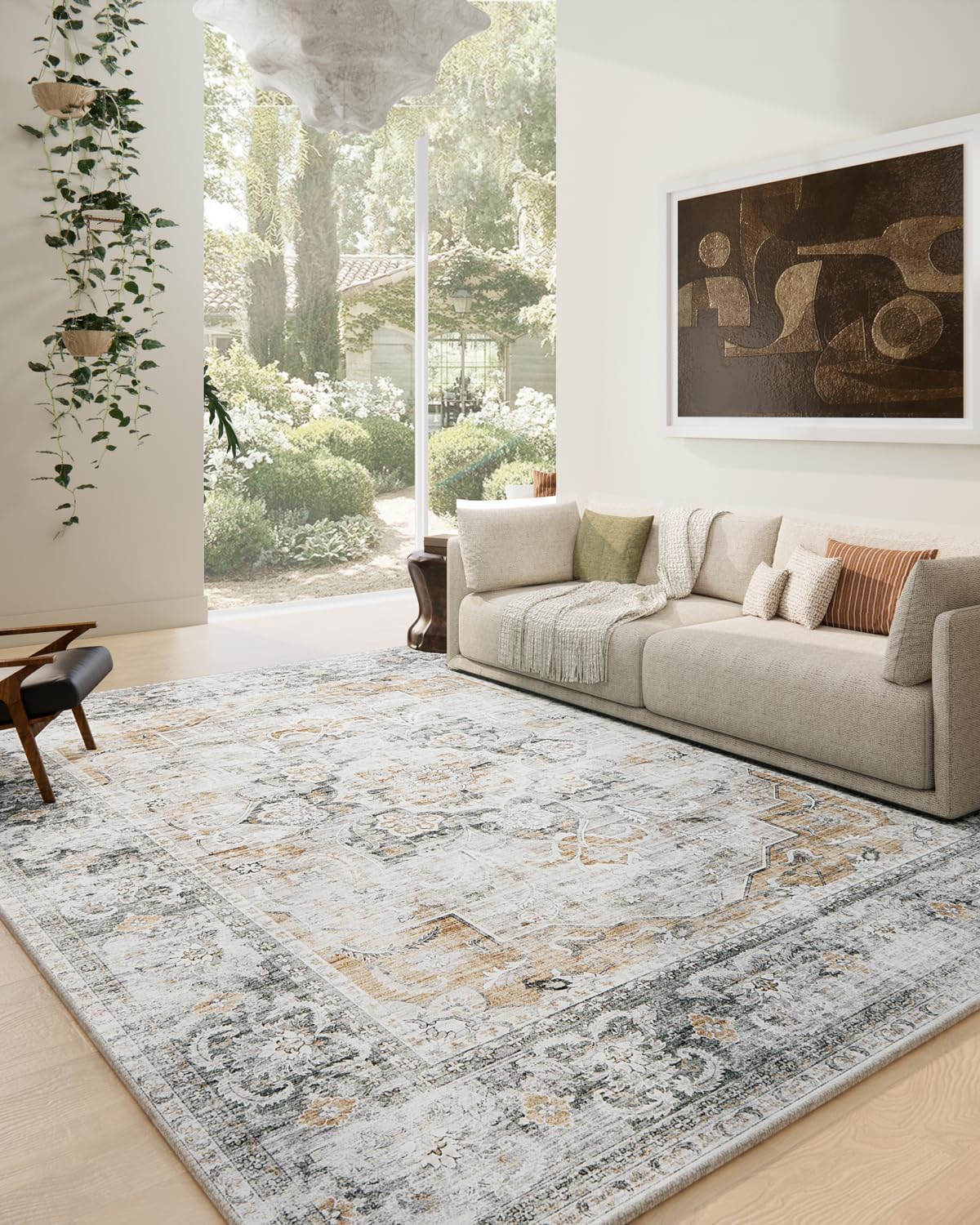 Washable Living Room Area Rugs: Soft Non-Slip Vintage Boho Rug