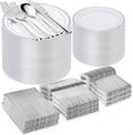 600PCS Silver Plastic Plate Set for 100 Guests - Elegant Disposable