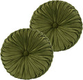 Decorative Round Pleated Throw Pillows Set of 2 - Classy Olive Accents
