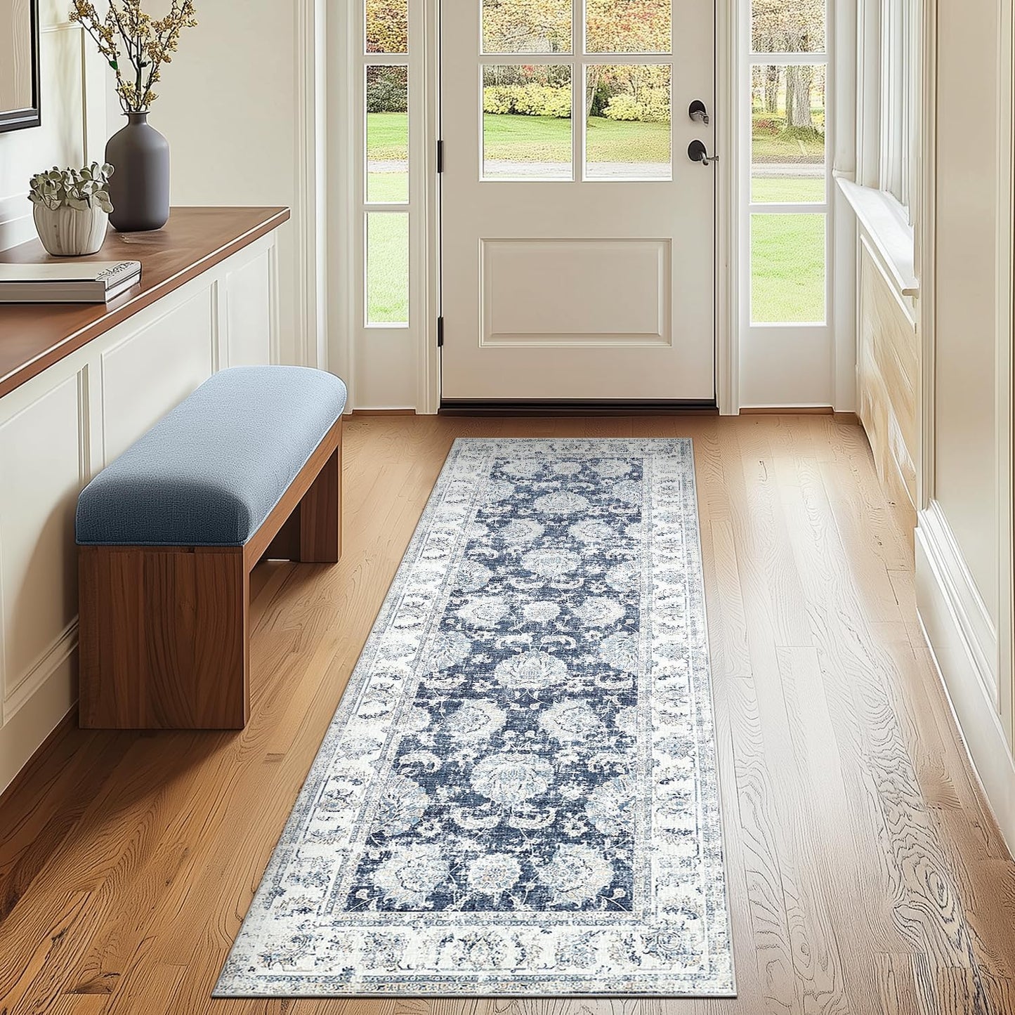 Vintage Floral Print Runner Rug for Hallways and Kitchens