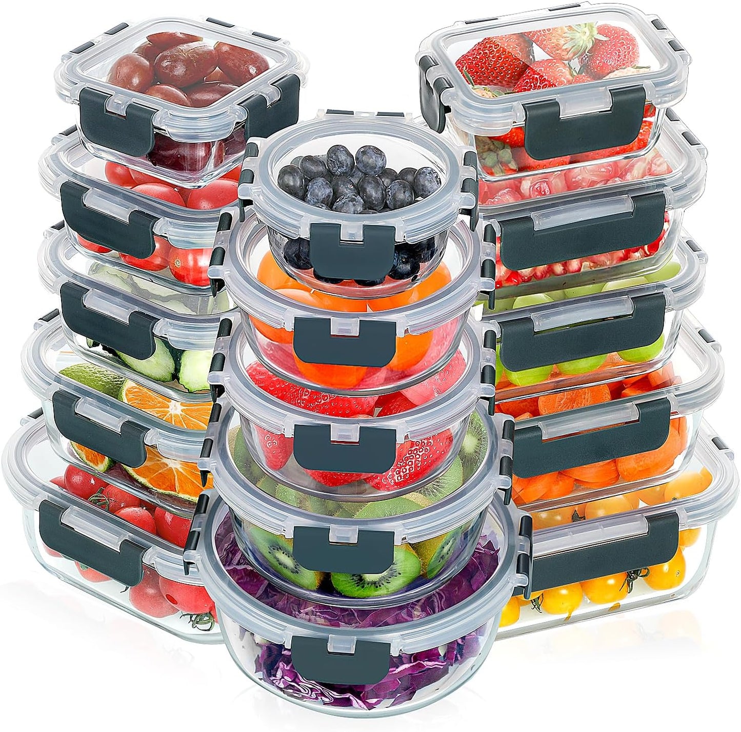 VERONES 30 Pieces Glass Meal Prep Containers Set for Food Storage