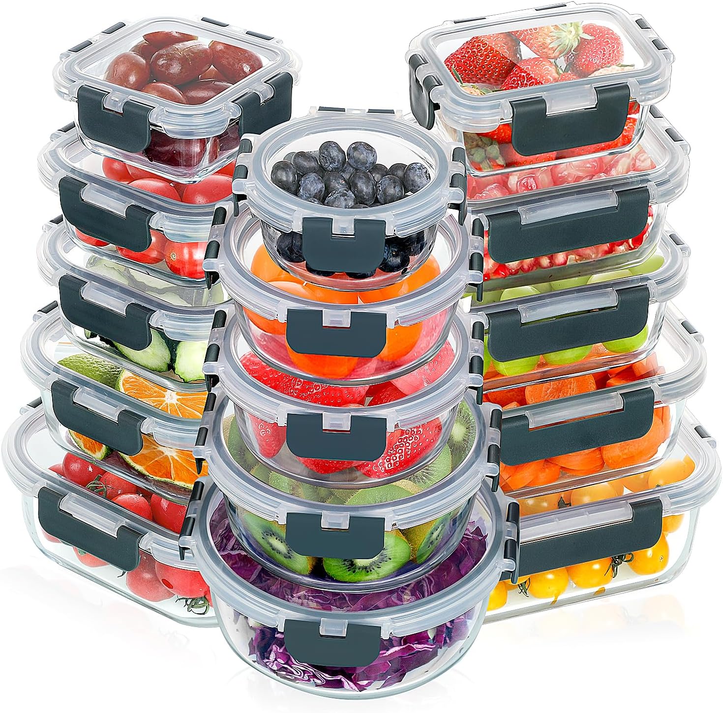 VERONES 30 Pieces Glass Meal Prep Containers Set for Food Storage