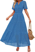 ZESICA Women's Summer Short Sleeve Maxi Dress - Flowy Eyelet A Line