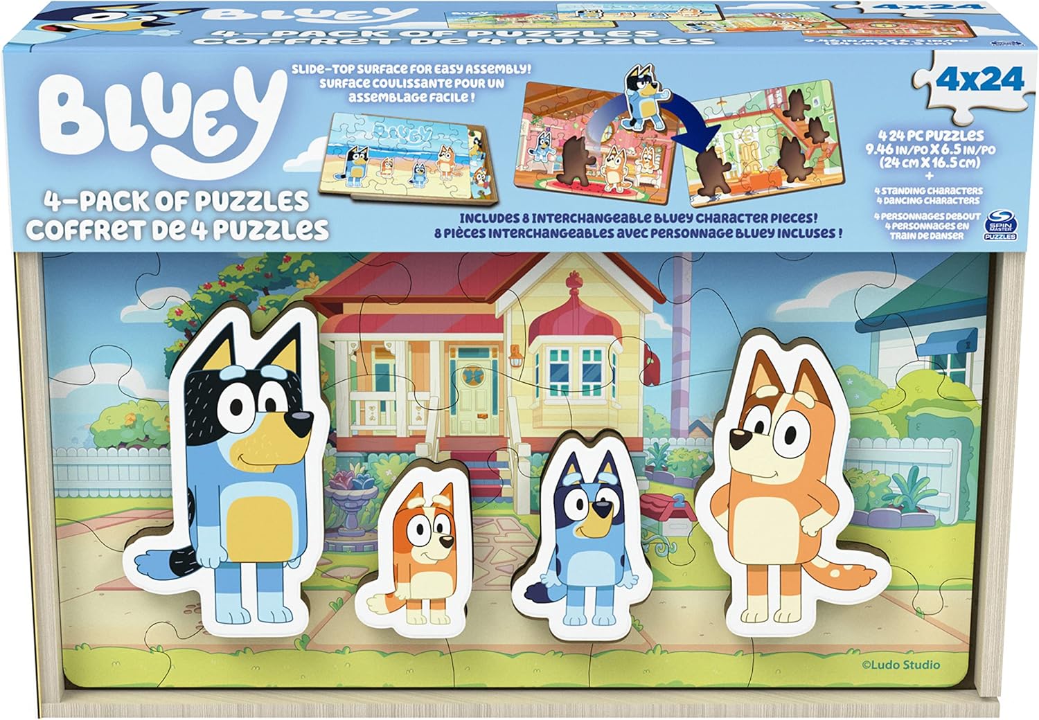 Bluey 4-Pack Wooden Puzzles - Interchangeable Pieces & Party Fun!