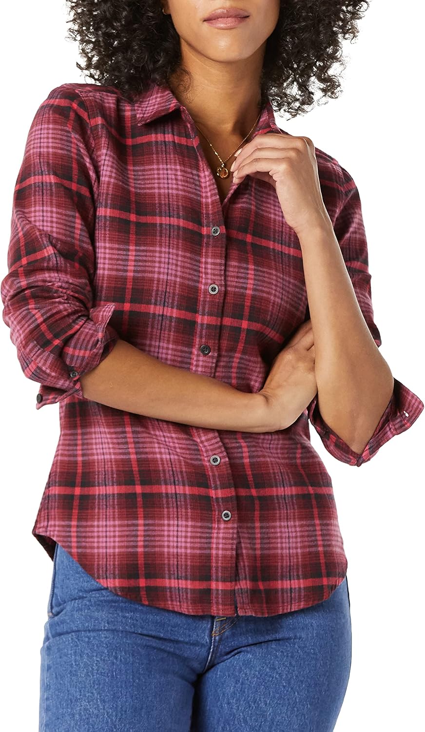 Women's Brushed Flannel Drop-Shoulder Long-Sleeve Shirt in Soft Fabric