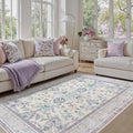Botanical Floral Washable Area Rug 4x6 in Purple and Beige