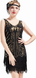 Women's 1920s Beaded Fringed Flapper Dress - Vintage Green Elegance