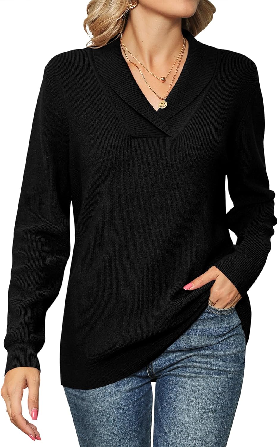Ivicoer Women Long Sleeve V Neck Pullover Sweater for Style