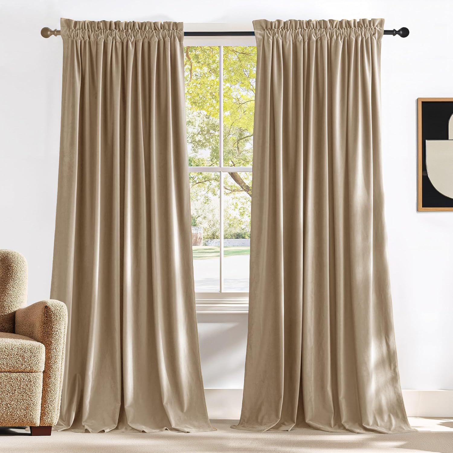 NICETOWN Thick Beige Velvet Drapes for Elegant Room Darkening