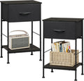 Night Stand Set 2 - Black Nightstand with Fabric Drawer and Open Shelf