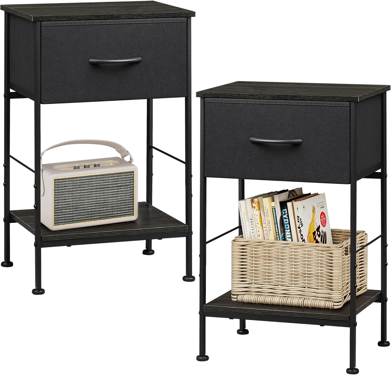 Stylish WLIVE Night Stand Set 2 with Fabric Storage Drawer