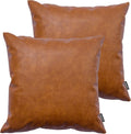 Faux Leather Throw Pillow Covers 24x24 in Set of 2 - Modern Cognac