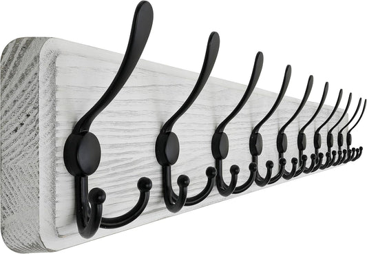 Rustic Wall Mounted Coat Rack with 10 Triple Hooks for Home