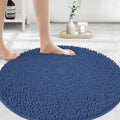 Round 48in Dark Blue Chenille Bath Rug Set - Plush 1in Pile