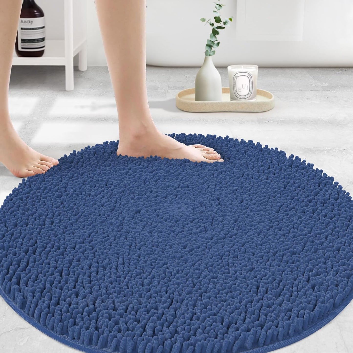 MAYSHINE Round Area Rug Set for Bathroom - Soft Plush Chenille
