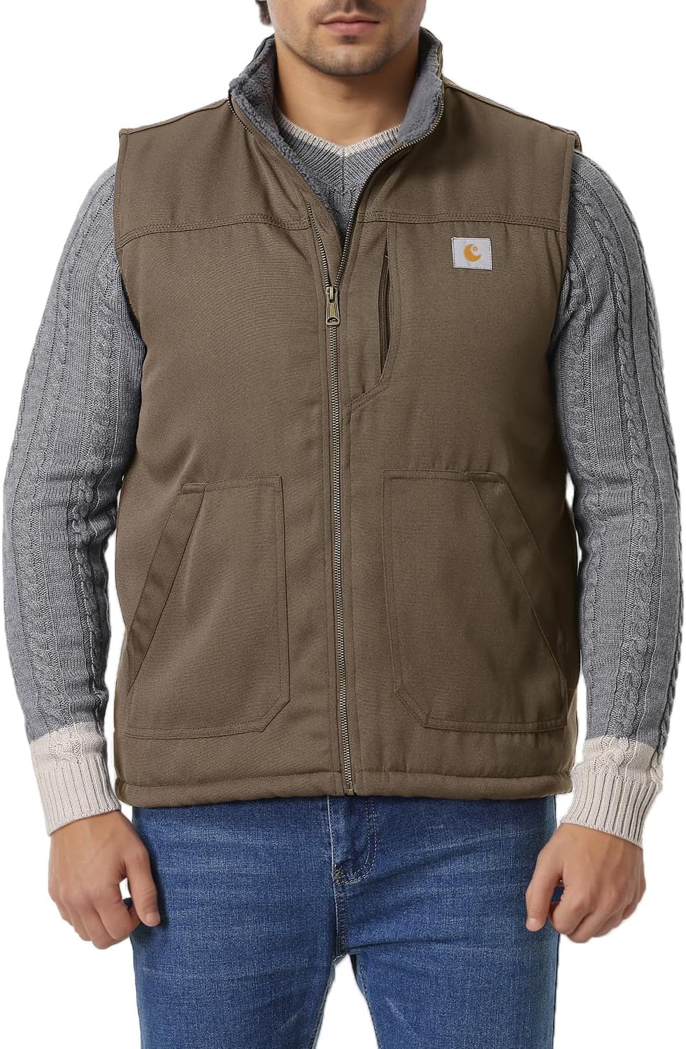 Men's Loose Fit Workwear Vest with Fleece-Lined Comfort
