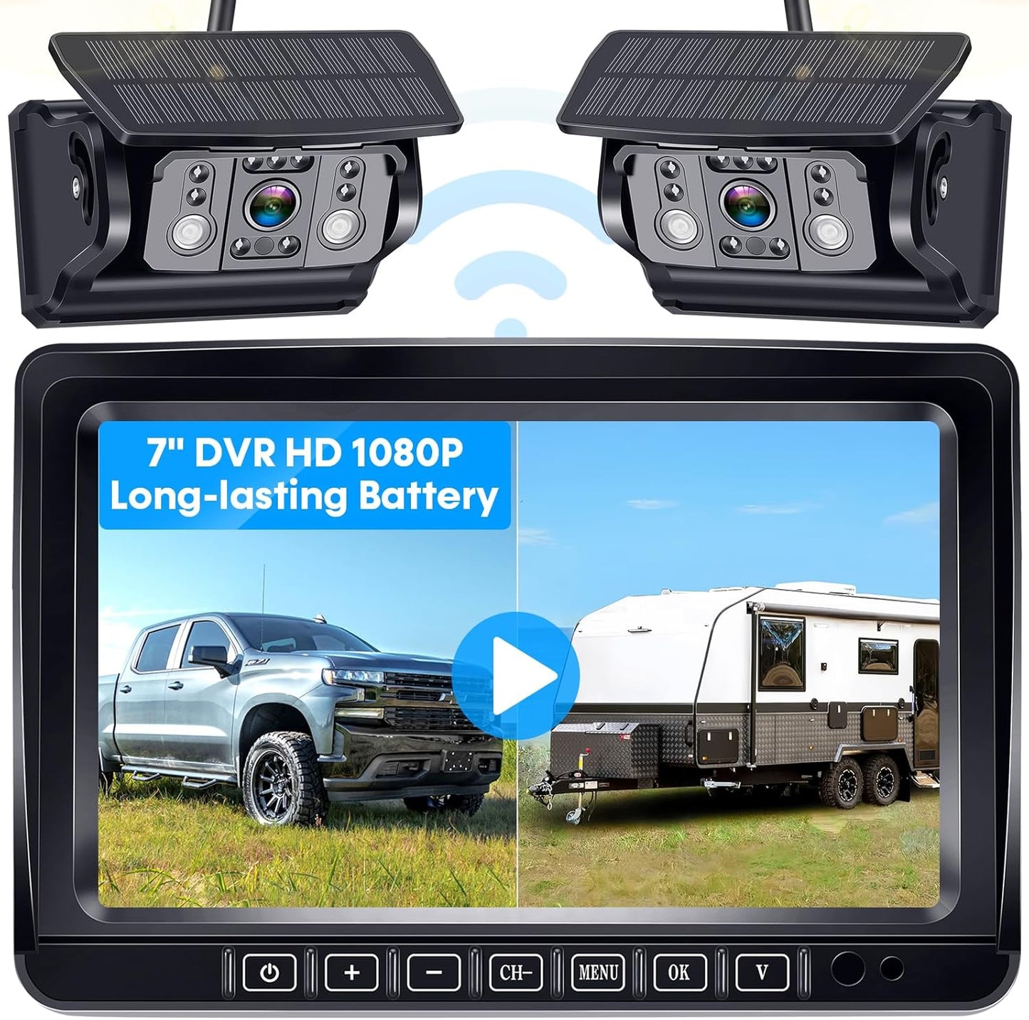 Dual RV Wireless Backup Camera: Easy Setup Solar Rear View