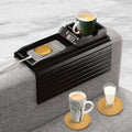Couch Cup Holder with 2 Cork Coasters - Foldable Armrest Tray