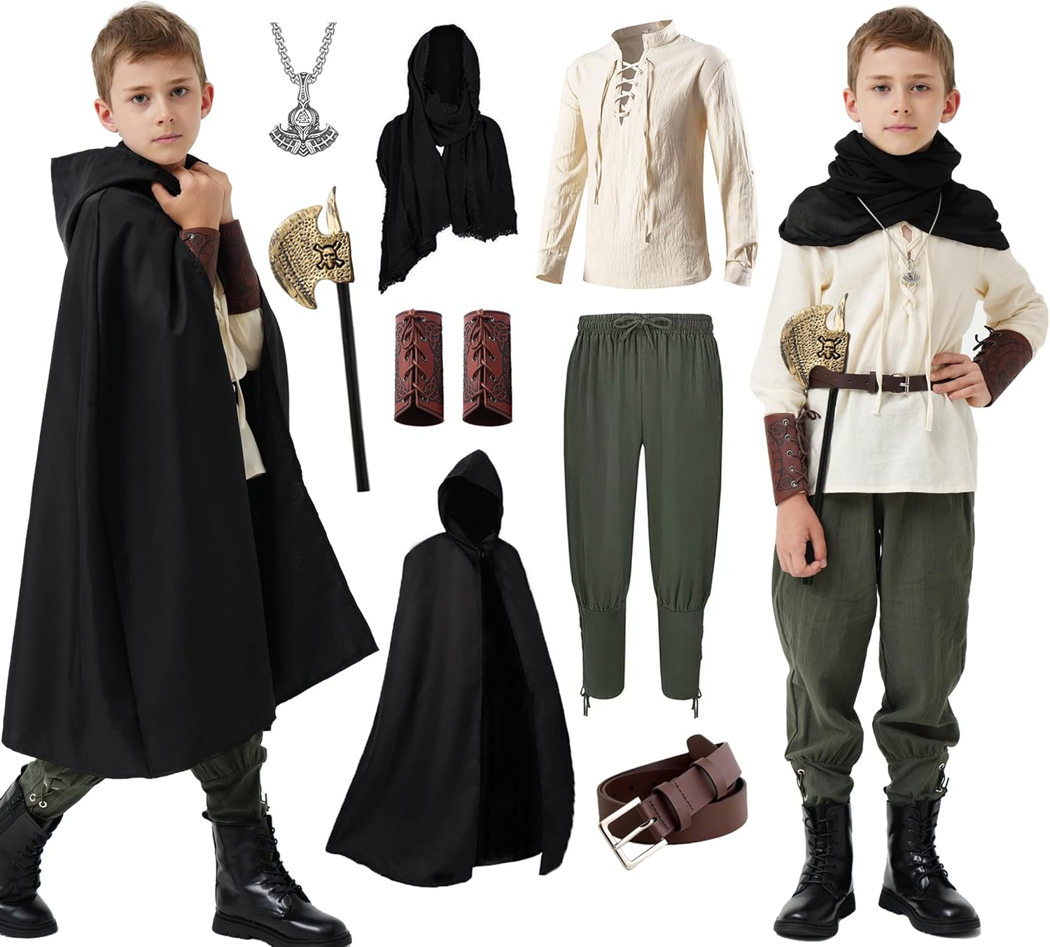8 Pcs Medieval Costume for Boys Viking Pirate Tunic Outfit