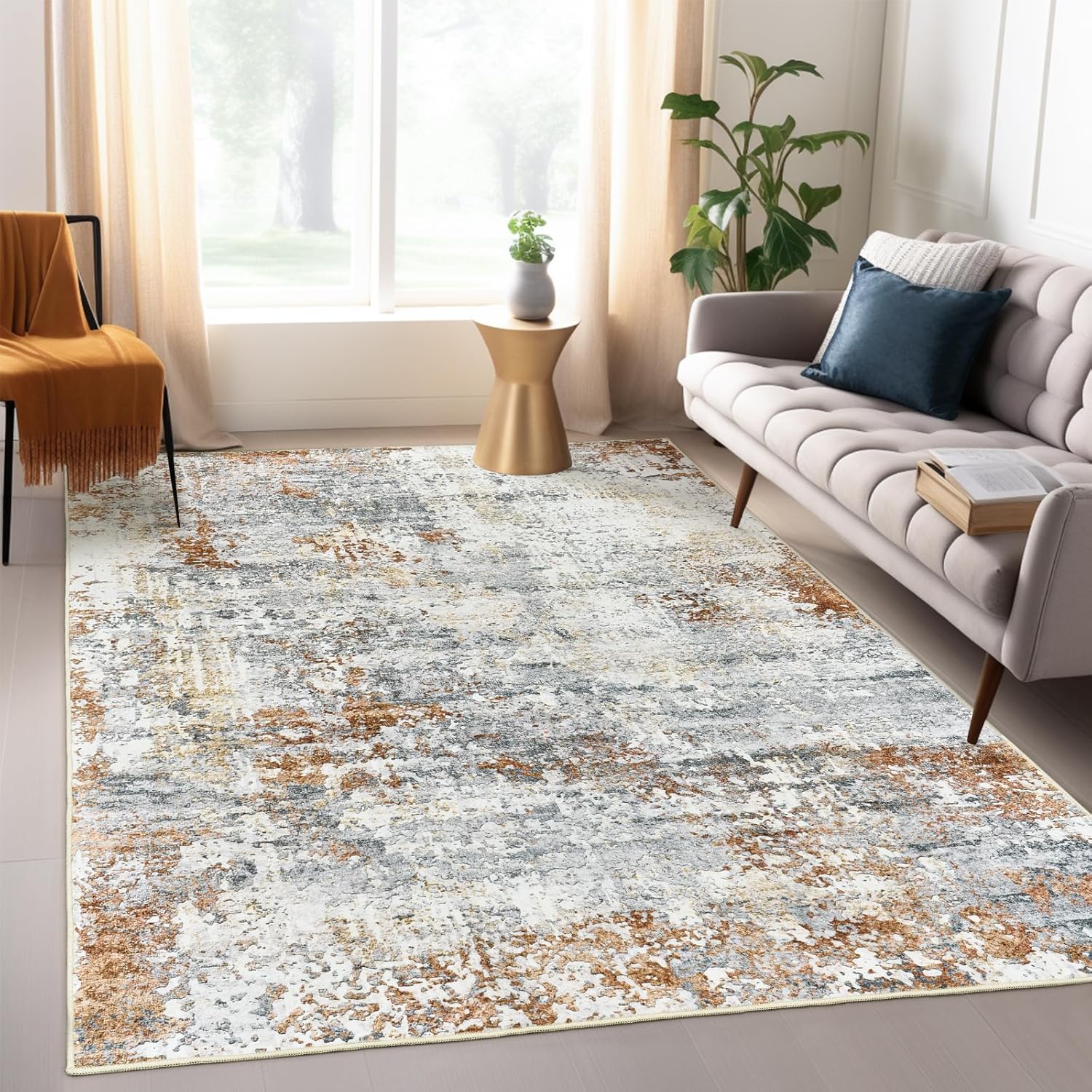 Washable Area Rug with Anti-Slip Backing for Living Room