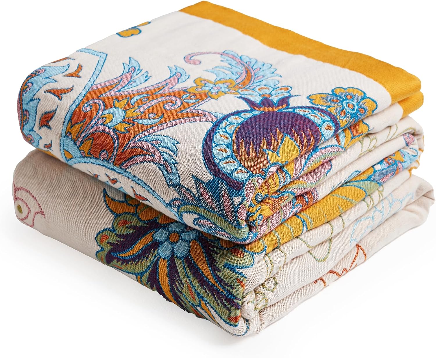 Boho Throw Blanket - 100% Organic Cotton Soft Bed Quilt 50in x 60