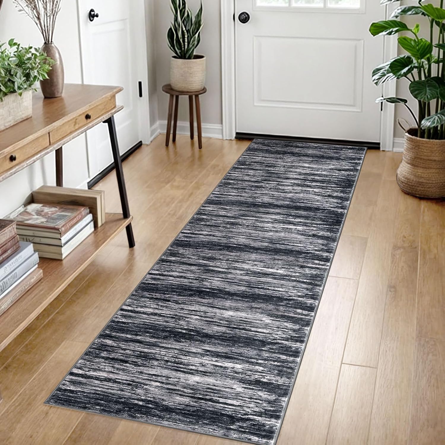 2x7 Black White Modern Abstract Runner Rug for Hallways Decor