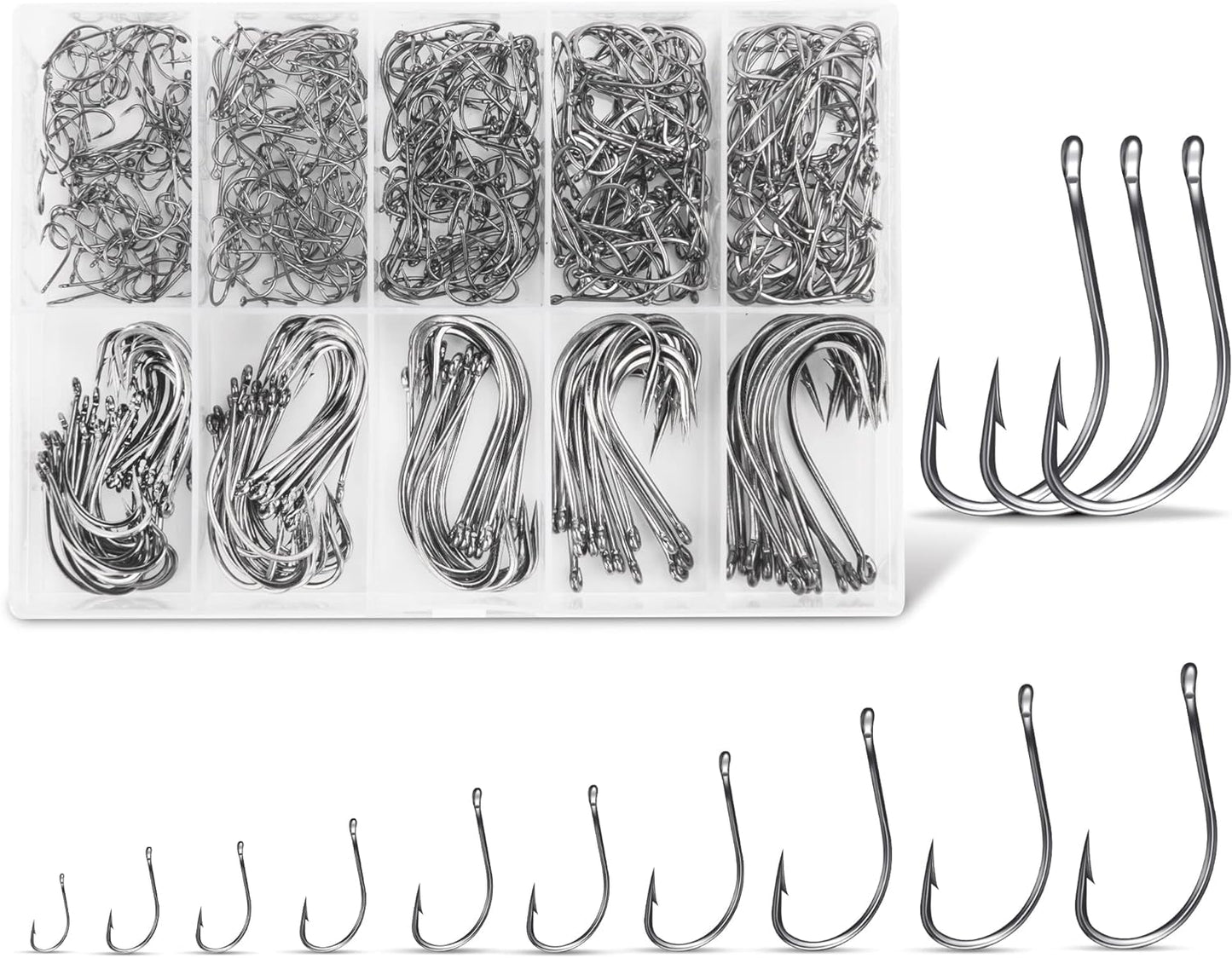 500 Carbon Steel Fishing Hooks: Multi-Size Circle Assortment