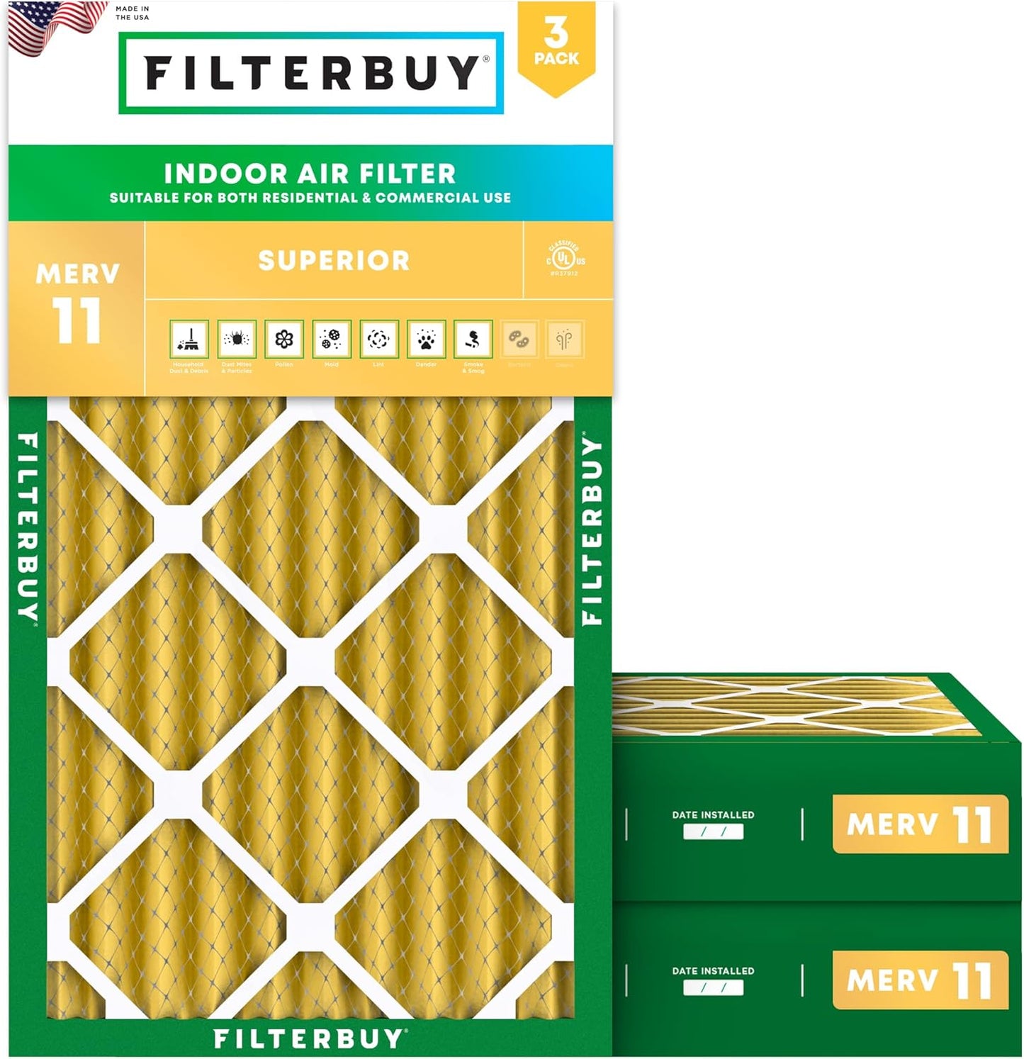 Filterbuy 16x25x4 Air Filter MERV 11 for Pet Allergy Defense