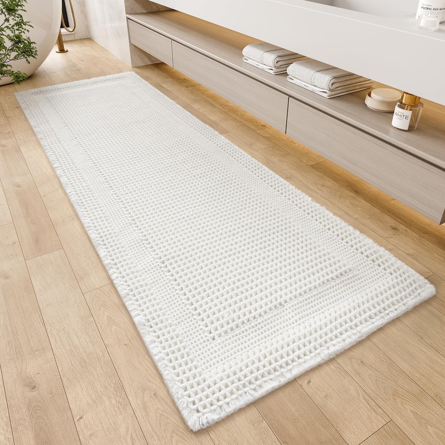 Waffle Bath Mat for Bathroom Non Slip, Ultra Soft Boho Rug