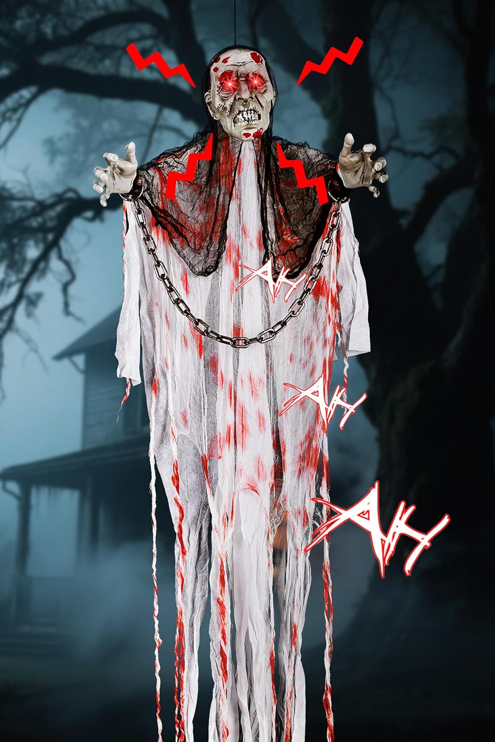 5.57FT Halloween Animatronics Reaper Hanging Skeleton Ghost