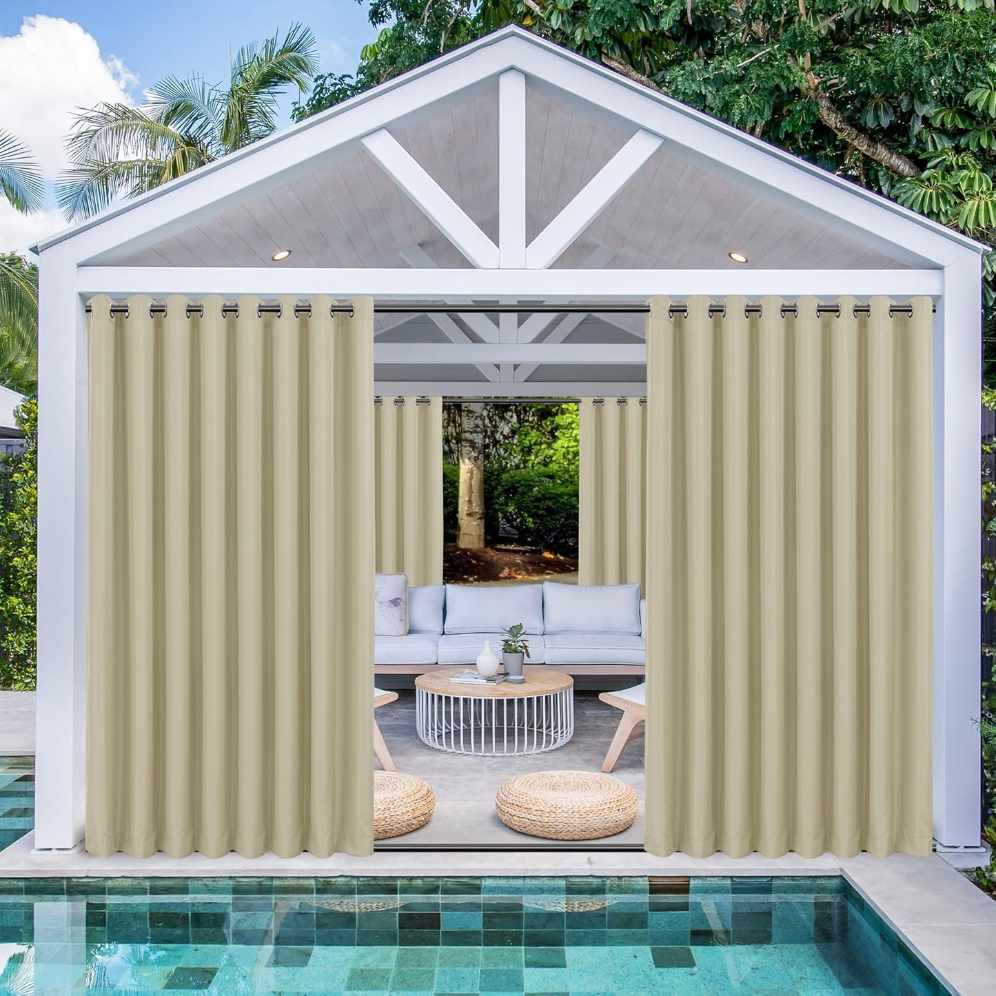 HolidayIdeas Outdoor Curtains for Patio Waterproof 4 Panels