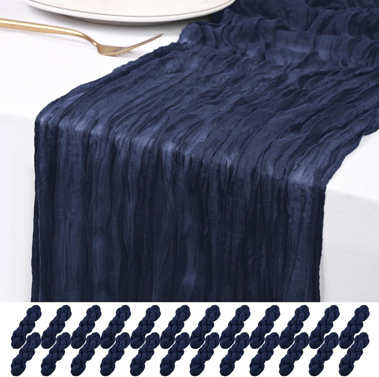 24 Pack Navy Blue Cheesecloth Table Runner for Elegant Decor