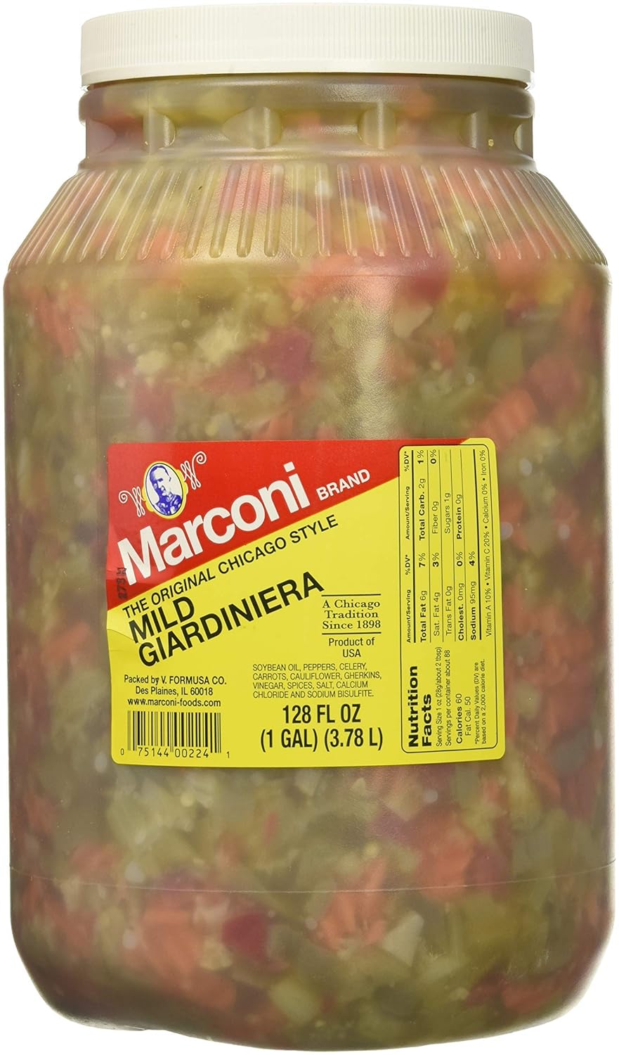 Marconi Chicago Style Mild Giardiniera Gallon Jug for Flavor Lovers