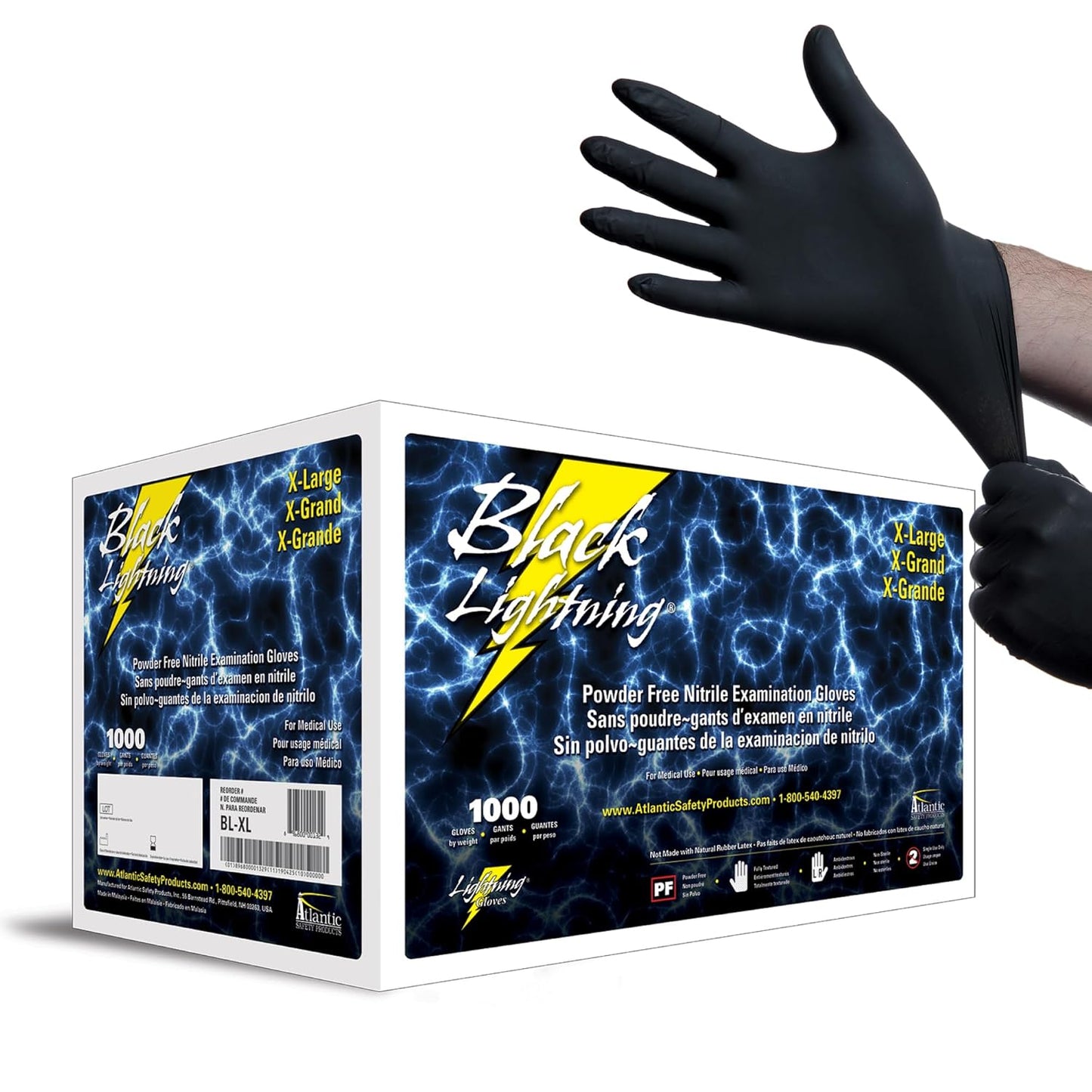 Black Lightning Exam Gloves - Durable Powder-Free Nitrile Gloves