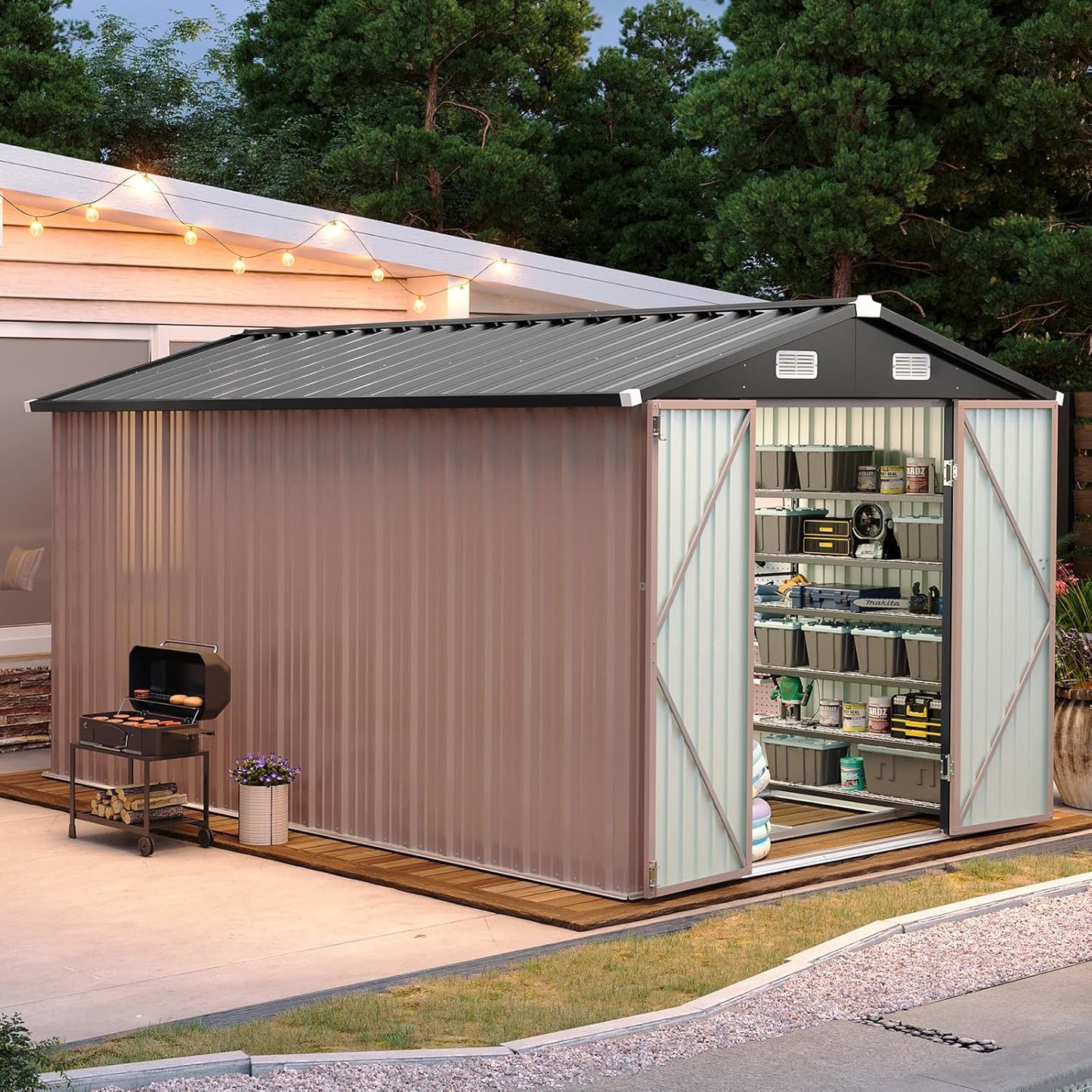 Aoxun 12x7.8 FT Outdoor Garden Metal Shed with Lockable Door
