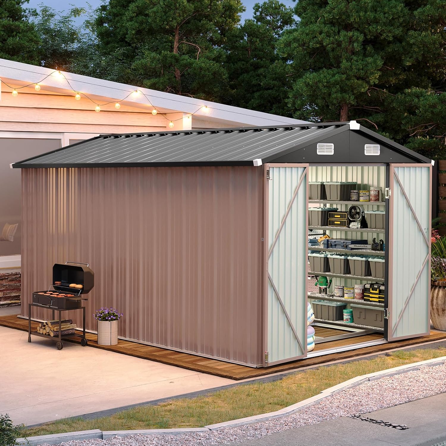 Aoxun 12x7.8 FT Outdoor Garden Metal Shed with Lockable Door
