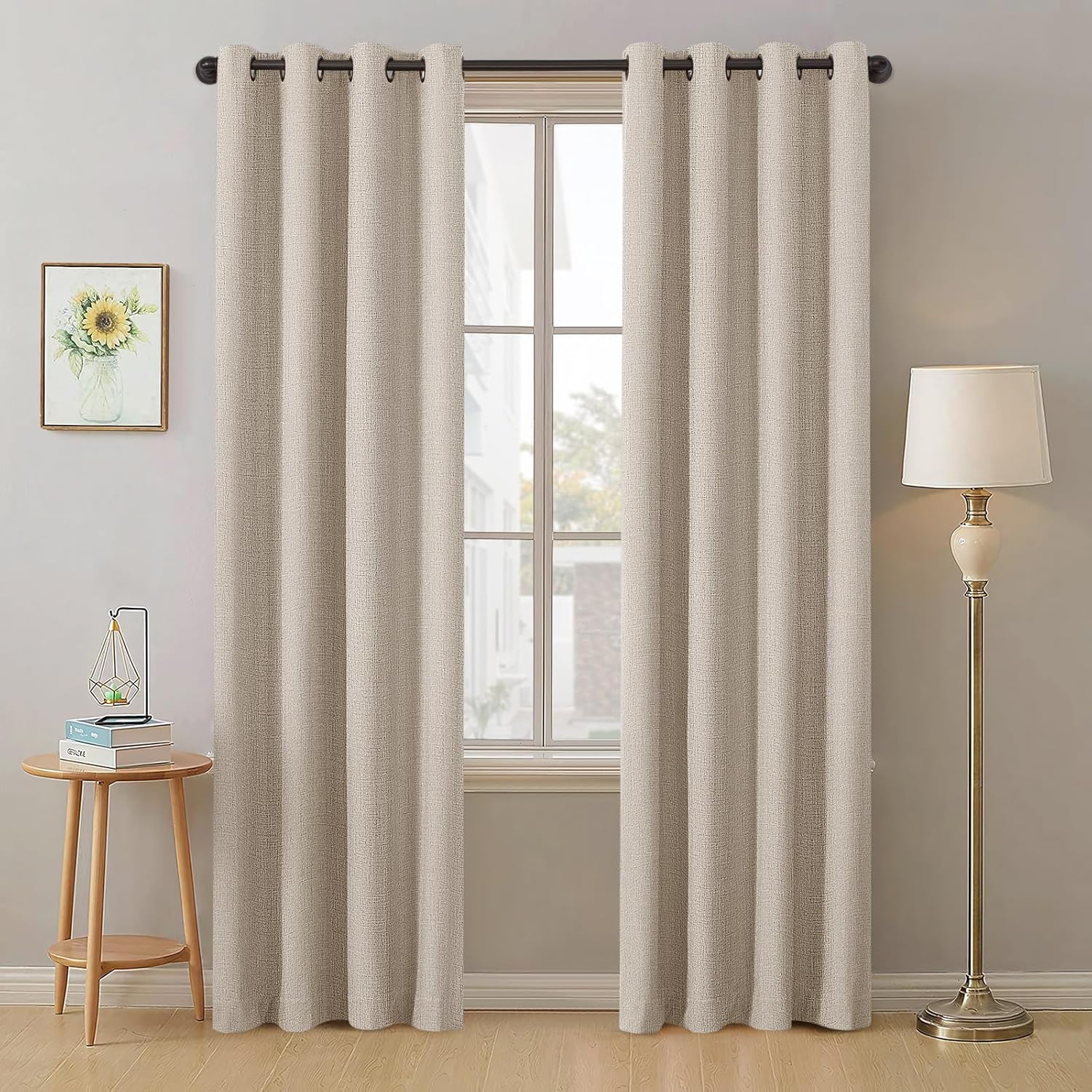 Room Darkening Linen Curtains: 84 Long, 2 Panels, White Lining