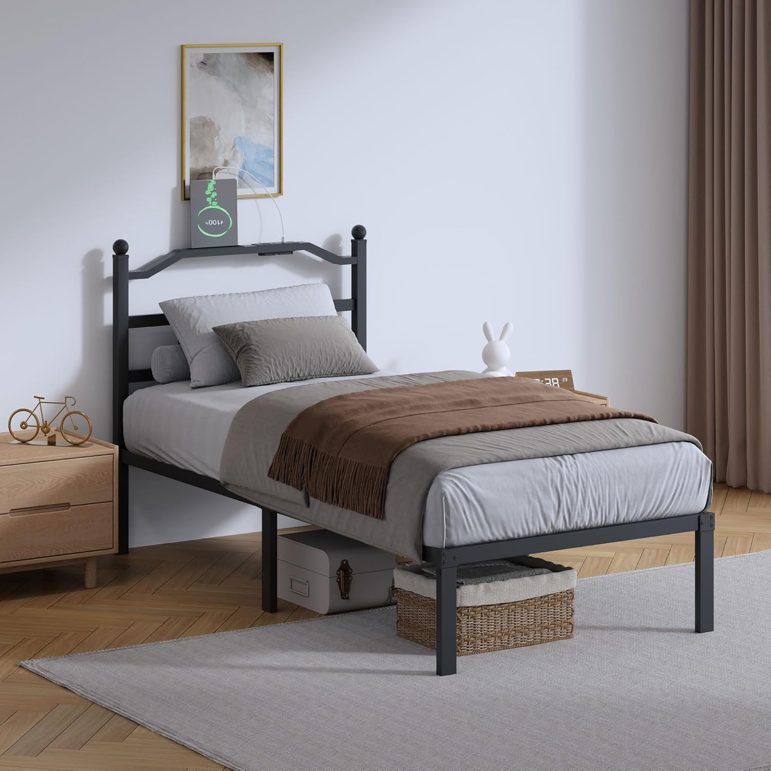 Metal Bed Frame with Headboard - 14 Inch Twin XL Heavy Duty