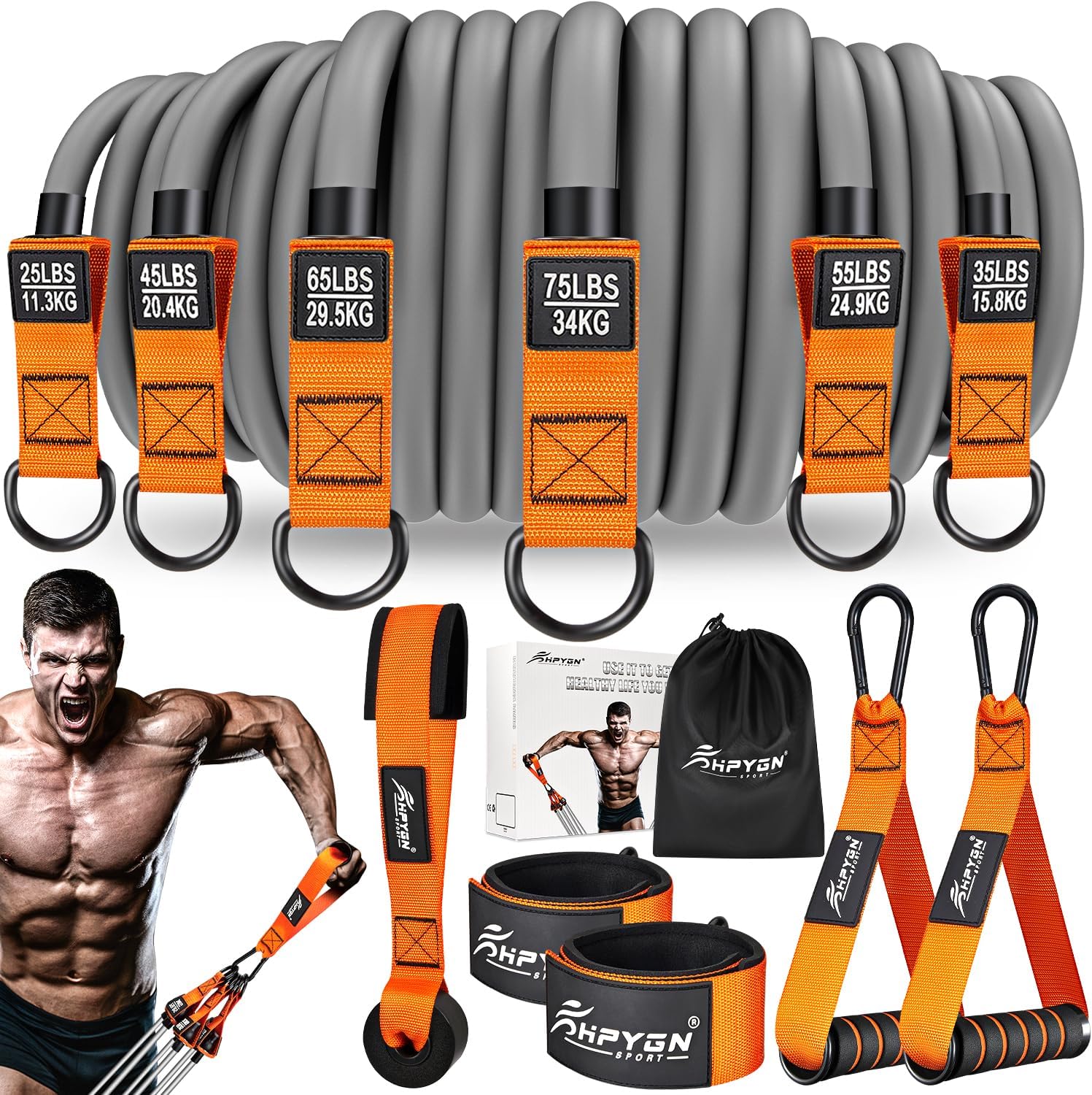 HPYGN Heavy Resistance Bands Set for Ultimate Muscle Training