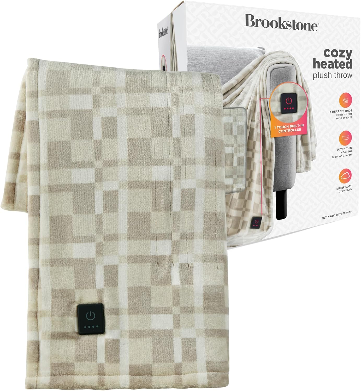 Brookstone Heated Throw Blanket - Luxurious Faux Fur Comfort