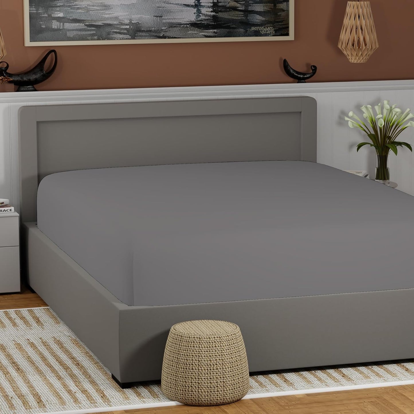 100% Cotton Charcoal Gray King Size Fitted Sheet for Comfort
