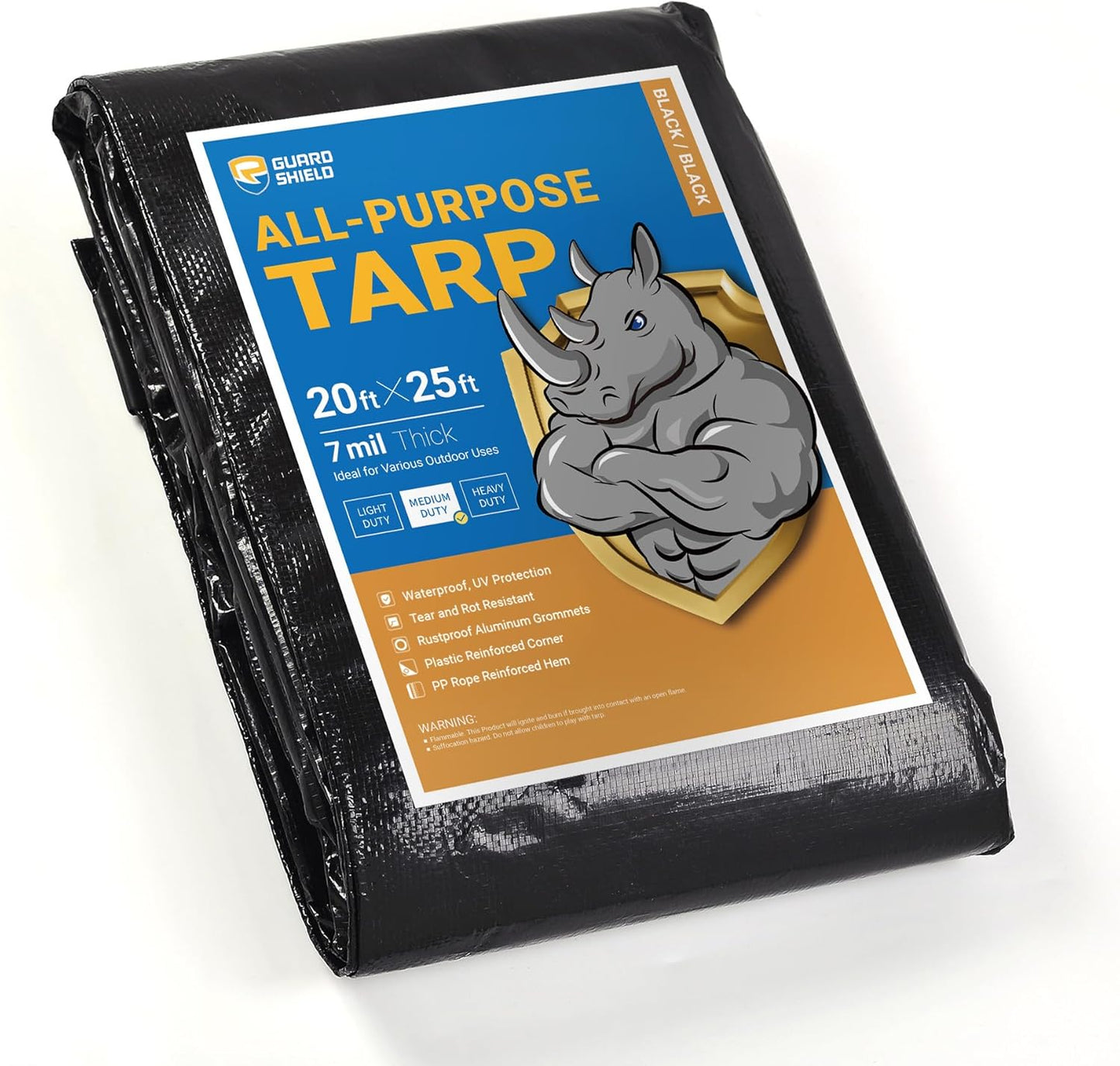 GUARD SHIELD Black Tarp Waterproof 20x25 Feet for All Uses