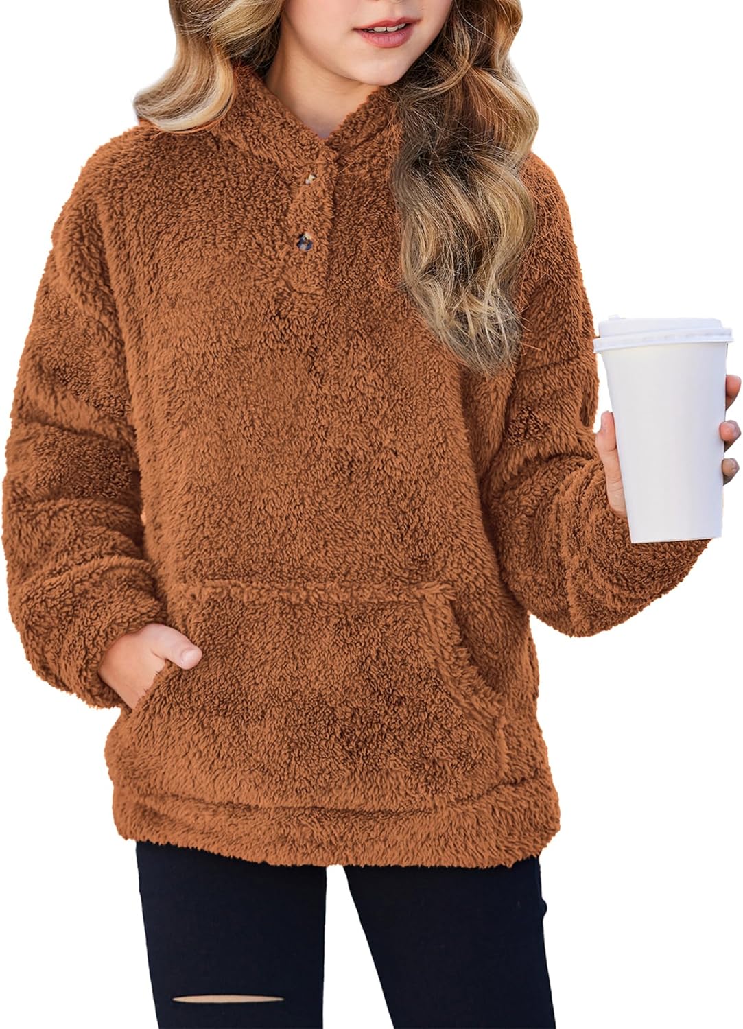Arshiner Girls Hoodie Sherpa Fleece Pullover for Cozy Style