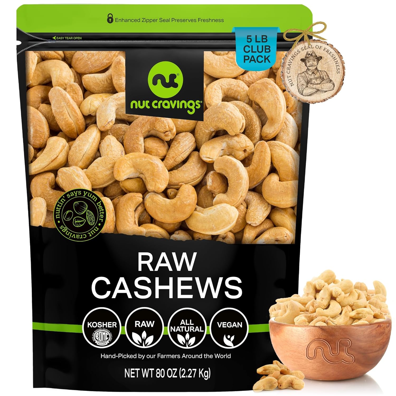 Raw Whole Cashews - Unsalted Shelled Nuts for Healthy Snacking