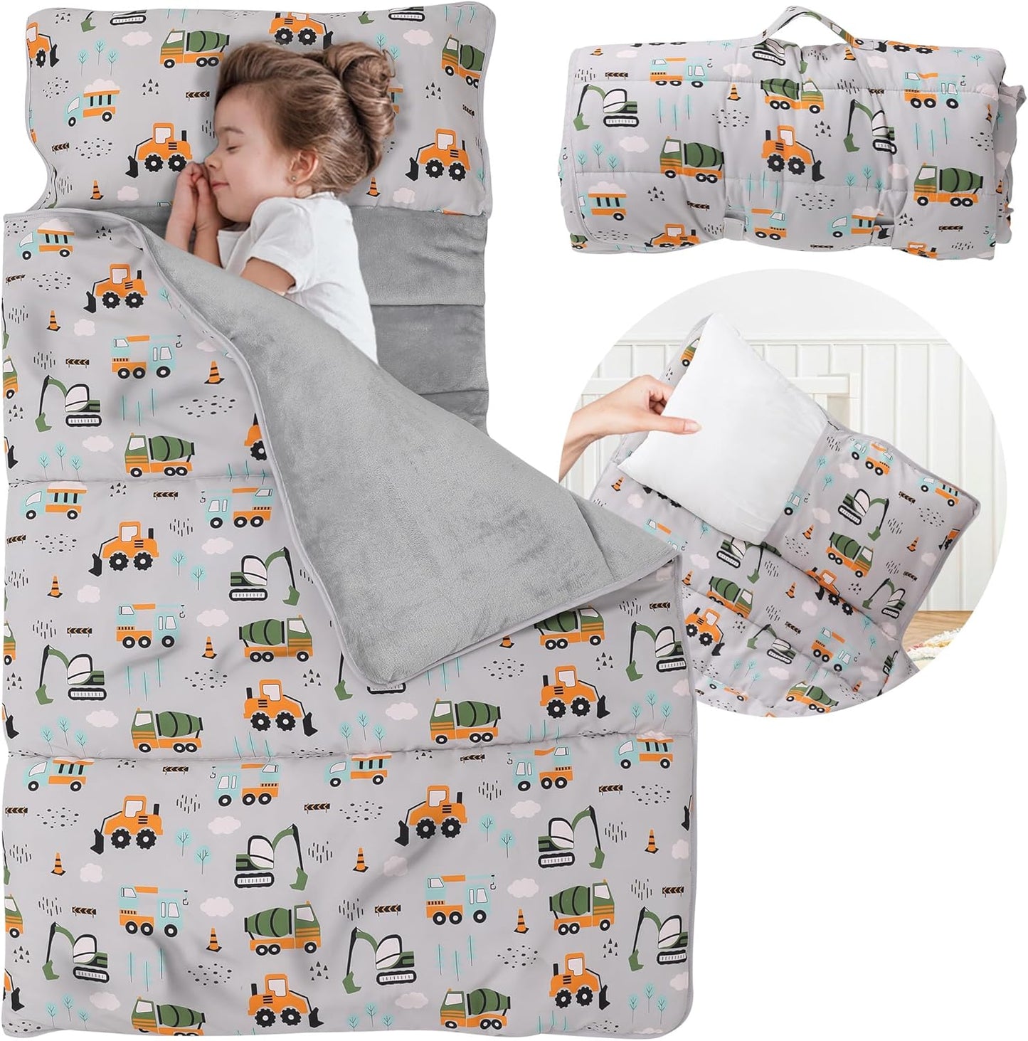 Toddler Nap Mat with Detachable Pillow & Blanket for Travel