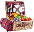 Wicker Picnic Basket for 4 with Insulated Cooler and Blanket